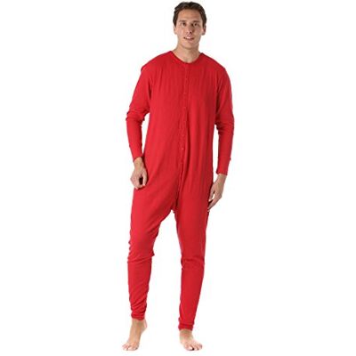 #followme Men's Solid Thermal Henley Adult Onesie, Red, Large #followme Men's Solid Thermal Henley Adult Onesie, Red, Large