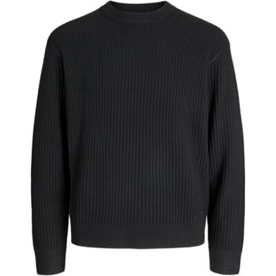 JACK & JONES Jcogrid Knit Crew Neck, Black, L JACK & JONES Jcogrid Knit Crew Neck, Black, L