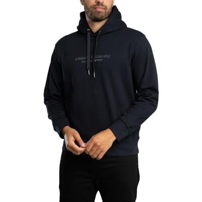 Armani Exchange Long Sleeve Drawstring, Front On Tone Logo Hoodie, Dark Navy, XL Men, Dark Navy, XL Armani Exchange Long Sleeve Drawstring, Front On Tone Logo Hoodie, Dark Navy, XL Men, Dark Navy, XL