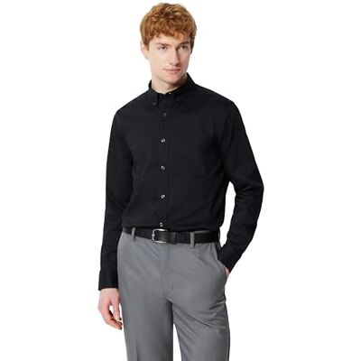 Amazon Essentials Men's Slim-Fit Stretch Wrinkle-Free Button Down Collar Dress Shirt, Black, M Amazon Essentials Men's Slim-Fit Stretch Wrinkle-Free Button Down Collar Dress Shirt, Black, M