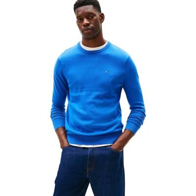 Tommy Hilfiger Men’s Essential Cotton Round Neck Jumper, Blue (Blue Orbit), S Tommy Hilfiger Men’s Essential Cotton Round Neck Jumper, Blue (Blue Orbit), S