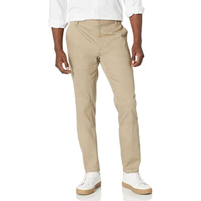 Amazon Essentials Men's Slim-Fit Wrinkle-Resistant Flat-Front Stretch Chino Trousers, Tan, 28W / 32L Amazon Essentials Men's Slim-Fit Wrinkle-Resistant Flat-Front Stretch Chino Trousers, Tan, 28W / 32L