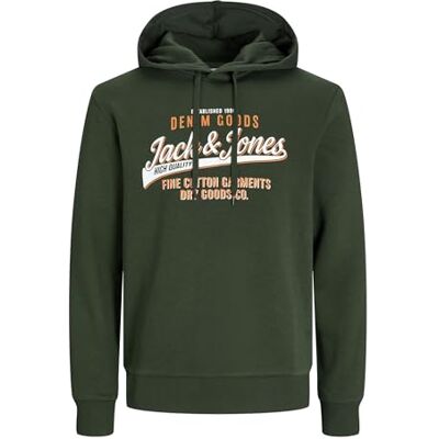 JACK & JONES Mens Jjelogo 2 Col 24/25 Noos Hooded Sweatshirt, Green Orange White, M UK JACK & JONES Mens Jjelogo 2 Col 24/25 Noos Hooded Sweatshirt, Green Orange White, M UK