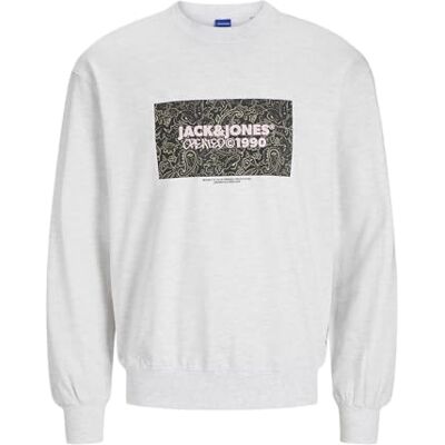 JACK & JONES Jorbushwick Box Sweat Crew Neck, Bright white/detail: melange, S JACK & JONES Jorbushwick Box Sweat Crew Neck, Bright white/detail: melange, S
