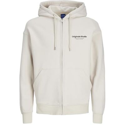 JACK & JONES Male Hoodie With Zip Basic, Moonbeam, S JACK & JONES Male Hoodie With Zip Basic, Moonbeam, S