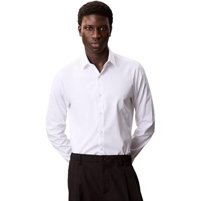 Calvin Klein Men's Slim ESNTL POPLIN NOS STR SLD Dress Shirts, White (White), S Calvin Klein Men's Slim ESNTL POPLIN NOS STR SLD Dress Shirts, White (White), S