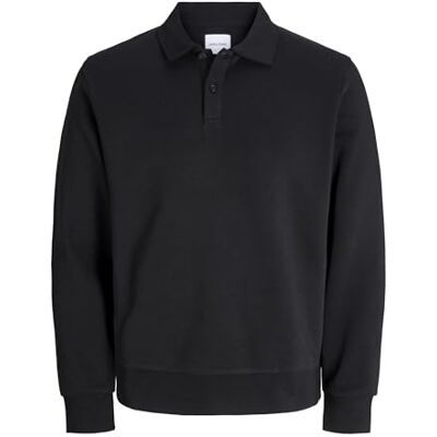 JACK & JONES Mens Sweat Polo Long Sleeve Black S JACK & JONES Mens Sweat Polo Long Sleeve Black S