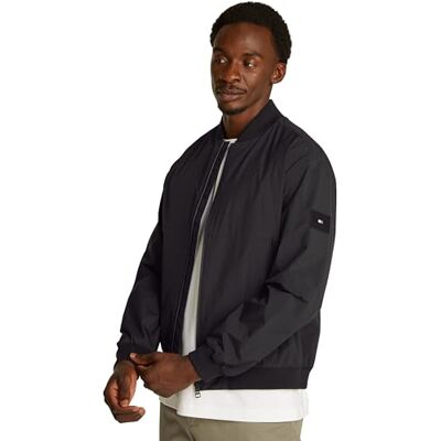 Tommy Hilfiger Men’s Branded Bomber Jacket with Baseball Collar, Black (Black), S Tommy Hilfiger Men’s Branded Bomber Jacket with Baseball Collar, Black (Black), S
