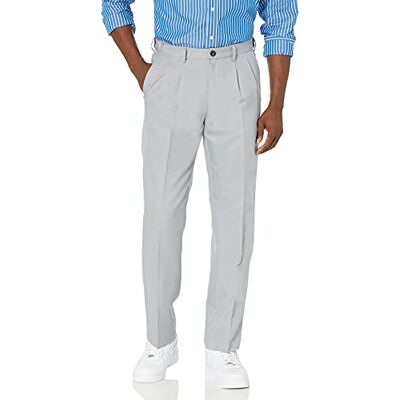 Amazon Essentials Men's Classic Fit Formal Expandable-Waist Pleated Dress Suit Trousers, Light Grey, 28W / 28L Amazon Essentials Men's Classic Fit Formal Expandable-Waist Pleated Dress Suit Trousers, Light Grey, 28W / 28L