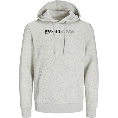 JACK & JONES Men's JJECORP Logo Sweat Hood Play NOOS Sweatshirt, White Melange/Print:Play 5, S JACK & JONES Men's JJECORP Logo Sweat Hood Play NOOS Sweatshirt, White Melange/Print:Play 5, S