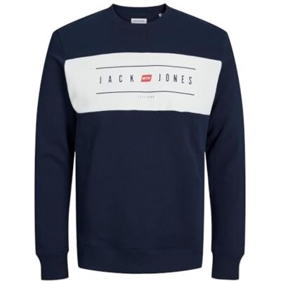 JACK & JONES Men's Jjelliot Block Sweat Crew Neck Pullover, Navy Blazer, L JACK & JONES Men's Jjelliot Block Sweat Crew Neck Pullover, Navy Blazer, L