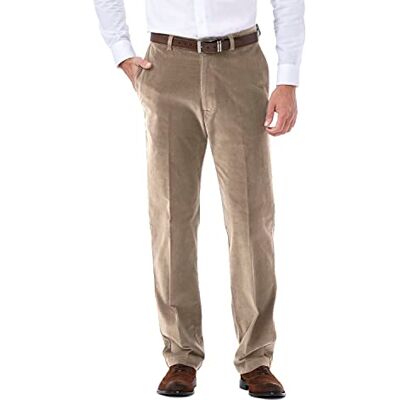 Haggar Men's Corduroy Expandable Waist Straight Fit Flat Front Pant Casual, Khaki-Classic, 34W x 32L Haggar Men's Corduroy Expandable Waist Straight Fit Flat Front Pant Casual, Khaki-Classic, 34W x 32L
