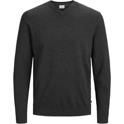 JACK & JONES Men's Jjebasic Knit V-Neck Noos Jumper, Grey (Dark Grey Melange Dark Grey Melange), Large JACK & JONES Men's Jjebasic Knit V-Neck Noos Jumper, Grey (Dark Grey Melange Dark Grey Melange), Large