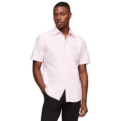 Tommy Hilfiger Short Sleeve Oxford Regular Fit, Men's Button Down Shirts, Classic Pink/Check, XXL Tommy Hilfiger Short Sleeve Oxford Regular Fit, Men's Button Down Shirts, Classic Pink/Check, XXL