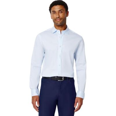 Amazon Essentials Men's Slim-Fit Stretch Wrinkle-Free Spread Collar Dress Shirt, Light Blue, L Amazon Essentials Men's Slim-Fit Stretch Wrinkle-Free Spread Collar Dress Shirt, Light Blue, L