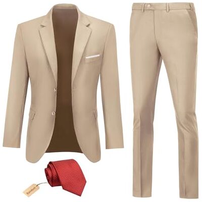 Datysum Men Suit 2 Piece Groomsmen Tuxedo Prom Blazer Slim Fit Suits Two Button Wedding Dress Jacket Pants Set with Tie, Champagne, L Datysum Men Suit 2 Piece Groomsmen Tuxedo Prom Blazer Slim Fit Suits Two Button Wedding Dress Jacket Pants Set with Tie, Champagne, L