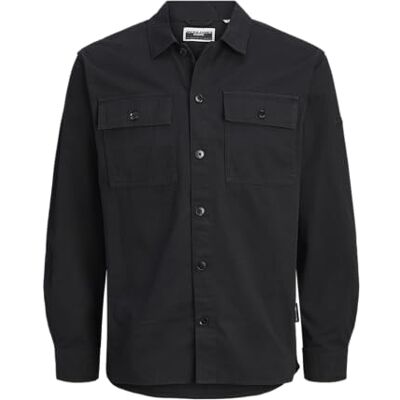 JACK & JONES Jcogrid Classic Overshirt Ls, Black, S JACK & JONES Jcogrid Classic Overshirt Ls, Black, S