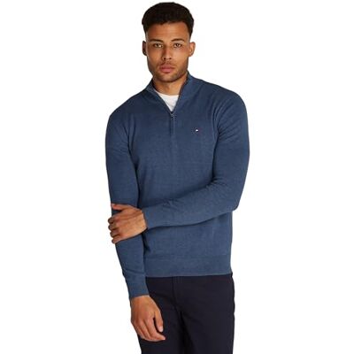 Tommy Hilfiger Men’s Mock Neck Half Zip Jumper, Blue (Aegean Sea Heather), XXXL Tommy Hilfiger Men’s Mock Neck Half Zip Jumper, Blue (Aegean Sea Heather), XXXL