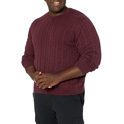 Amazon Essentials Men's Crewneck Cable Cotton Jumper, Burgundy, XXL Amazon Essentials Men's Crewneck Cable Cotton Jumper, Burgundy, XXL