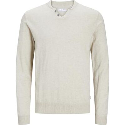 JACK & JONES JACK&JONES Jjeemil Knit Split Neck Sn, Oatmeal, L JACK & JONES JACK&JONES Jjeemil Knit Split Neck Sn, Oatmeal, L