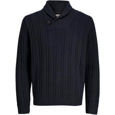 JACK & JONES Men's Jprblusean Knit Cable Shawl Neck, Dark Navy, S JACK & JONES Men's Jprblusean Knit Cable Shawl Neck, Dark Navy, S