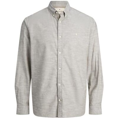 JACK & JONES Jprblusummer Button Down L/S Shirt, Stone Gray, S JACK & JONES Jprblusummer Button Down L/S Shirt, Stone Gray, S