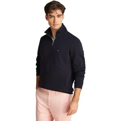 Tommy Hilfiger Men’s Essential Intechno Quarter Zip Sweatshirt with Stand Collar, Blue (Desert Sky), XS Tommy Hilfiger Men’s Essential Intechno Quarter Zip Sweatshirt with Stand Collar, Blue (Desert Sky), XS
