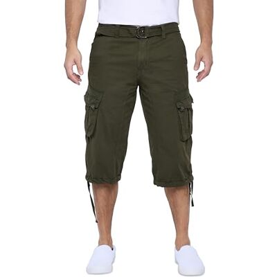 X RAY Men's Belted Long Cargo Shorts for Men, Below Knee Length Mens Cargo Shorts, 3/4 Pants (Big and Tall Shorts for Men), Olive Green, 34 X RAY Men's Belted Long Cargo Shorts for Men, Below Knee Length Mens Cargo Shorts, 3/4 Pants (Big and Tall Shorts for Men), Olive Green, 34