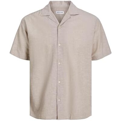 JACK & JONES Men's Jjlinen Resort Shirt SS Shirt, Crockery, S JACK & JONES Men's Jjlinen Resort Shirt SS Shirt, Crockery, S