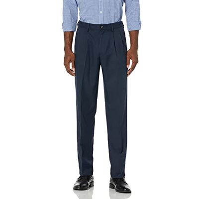 Amazon Essentials Men's Classic Fit Formal Expandable-Waist Pleated Dress Suit Trousers, Navy, 60W / 34L Amazon Essentials Men's Classic Fit Formal Expandable-Waist Pleated Dress Suit Trousers, Navy, 60W / 34L