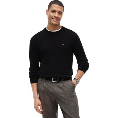 Tommy Hilfiger Men's Classic Cotton Cable Crew Neck Mw0mw33132 Pullover Sweater Tommy Hilfiger Men's Classic Cotton Cable Crew Neck Mw0mw33132 Pullover Sweater