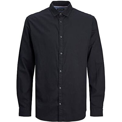 JACK & JONES Mens Jjegingham Twill L/S Noos Shirt, Black/Detail:/Solid/Slim Fit, S EU JACK & JONES Mens Jjegingham Twill L/S Noos Shirt, Black/Detail:/Solid/Slim Fit, S EU
