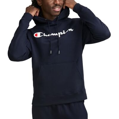 Champion Men's, Powerblend, Fleece Hoodie, Comfortable Sweatshirt, Logo (Reg. Or Big & Tall) Hooded, Navy Script, XXL Champion Men's, Powerblend, Fleece Hoodie, Comfortable Sweatshirt, Logo (Reg. Or Big & Tall) Hooded, Navy Script, XXL