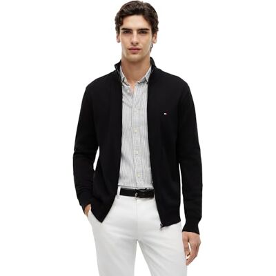 Tommy Hilfiger Men’s Essential Cotton Stand Collar Jumper with Zip, Black (Black), XL Tommy Hilfiger Men’s Essential Cotton Stand Collar Jumper with Zip, Black (Black), XL