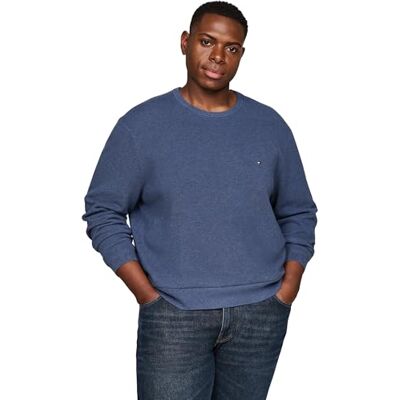 Tommy Hilfiger Men’s Essential Structure Crew Neck Knitted Jumper, Blue (Aegean Sea Heather), XXL Tommy Hilfiger Men’s Essential Structure Crew Neck Knitted Jumper, Blue (Aegean Sea Heather), XXL