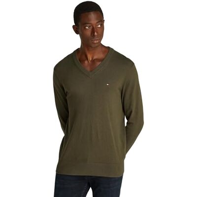 Tommy Hilfiger Men’s V-Neck Regular Fit Jumper, Multicolor (Army Green), S Tommy Hilfiger Men’s V-Neck Regular Fit Jumper, Multicolor (Army Green), S