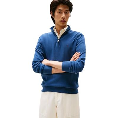 Tommy Hilfiger Men’s Essential Cotton Half Zip Jumper, Blue (Aegean Sea), XS Tommy Hilfiger Men’s Essential Cotton Half Zip Jumper, Blue (Aegean Sea), XS