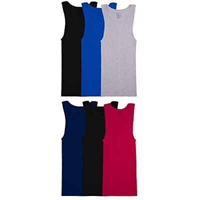 Fruit of the Loom Men's Sleeveless Tank A-Shirt, Tag Free & Moisture Wicking, Ribbed Stretch Fabric, 6 Pack Assorted Colors, S Fruit of the Loom Men's Sleeveless Tank A-Shirt, Tag Free & Moisture Wicking, Ribbed Stretch Fabric, 6 Pack Assorted Colors, S
