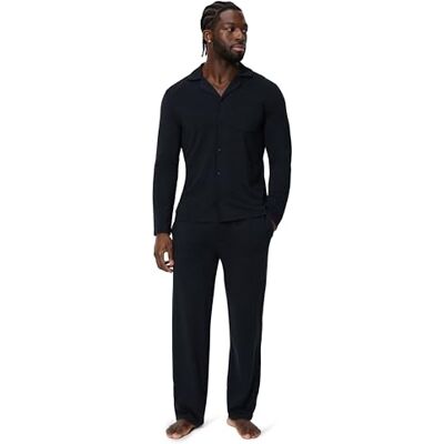 Amazon Essentials Men's Cotton-Modal Pyjama Set, Long Sleeve Button-Up Shirt and Trousers, Black, XXL Amazon Essentials Men's Cotton-Modal Pyjama Set, Long Sleeve Button-Up Shirt and Trousers, Black, XXL