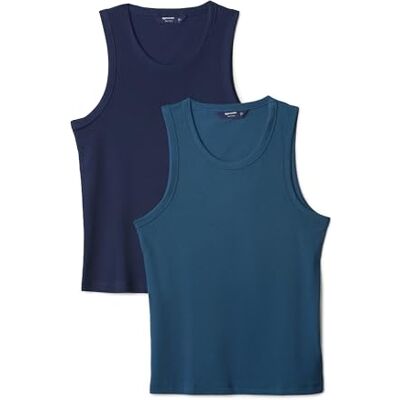 Amazon Essentials Men's Slim-Fit Ribbed Vest, Pack of 2, Navy Blazer/Dark Blue, XXL Amazon Essentials Men's Slim-Fit Ribbed Vest, Pack of 2, Navy Blazer/Dark Blue, XXL