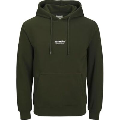 JACK & JONES JJESOHO Men's Hoodie Sweat Hood Relaxed Fit, Green (Duffel Bag), L JACK & JONES JJESOHO Men's Hoodie Sweat Hood Relaxed Fit, Green (Duffel Bag), L