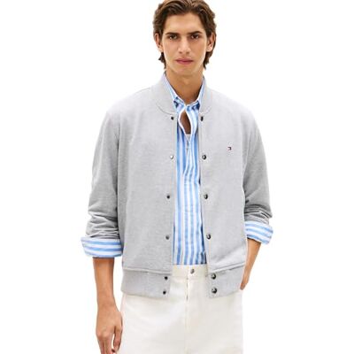 Tommy Hilfiger Men’s Bomber Jacket Essential Terry with Button Placket, Grey (Light Grey Heather), L Tommy Hilfiger Men’s Bomber Jacket Essential Terry with Button Placket, Grey (Light Grey Heather), L