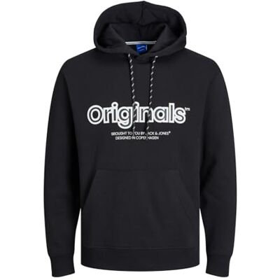 JACK & JONES Men's Hoodies Pullover Sweat Cool Logo Design Long Sleeve Sweatshirt for Men, Black Colour, UK Size L JACK & JONES Men's Hoodies Pullover Sweat Cool Logo Design Long Sleeve Sweatshirt for Men, Black Colour, UK Size L