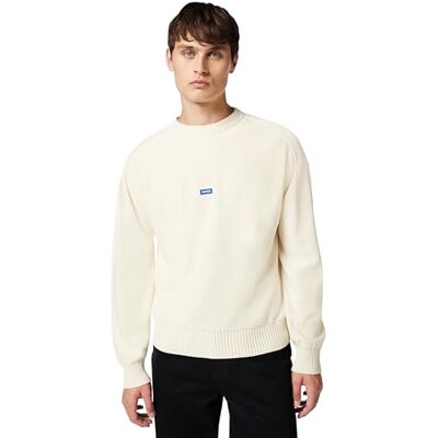 Hugo Boss Men's Knitted Sweater, Open White 121, L Hugo Boss Men's Knitted Sweater, Open White 121, L