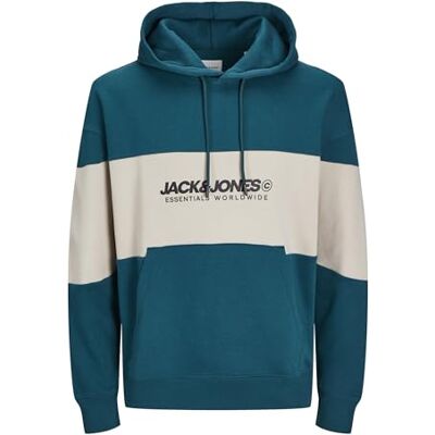 JACK & JONES Male Hoodie Logo Hoodie, Deep teal/detail: blocking, S JACK & JONES Male Hoodie Logo Hoodie, Deep teal/detail: blocking, S
