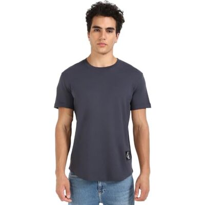 Calvin Klein Men's Badge Short Turn Up Sleeve Round Neck T-Shirt, Blue (India Ink), XXL Calvin Klein Men's Badge Short Turn Up Sleeve Round Neck T-Shirt, Blue (India Ink), XXL