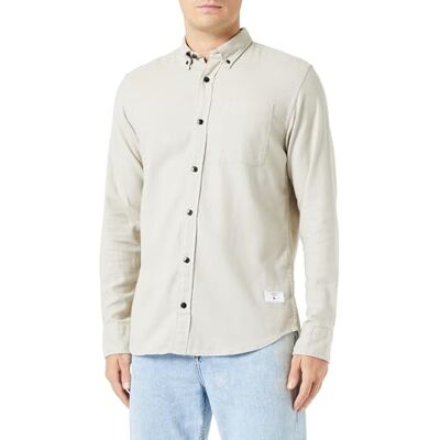 JACK & JONES Men's Jprblubrook Solid Twill Shirt L/S Casual Shirt, Island Fossil/fit: Comfort fit, L JACK & JONES Men's Jprblubrook Solid Twill Shirt L/S Casual Shirt, Island Fossil/fit: Comfort fit, L