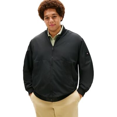 Tommy Hilfiger Men's Bomber Jacket Branded with Logo, Black (Black), 5XLT Tommy Hilfiger Men's Bomber Jacket Branded with Logo, Black (Black), 5XLT