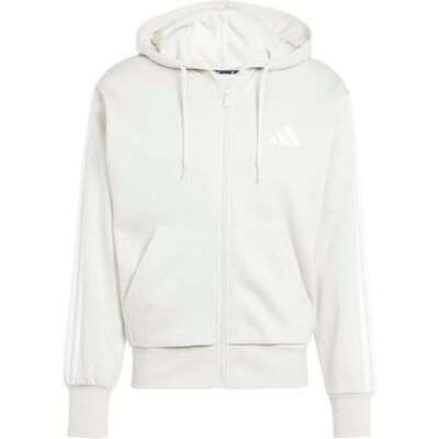 adidas Men's Essential Three Stripes Fleece Zipper Hoodie Sweatshirt, wonder alumina/white, M adidas Men's Essential Three Stripes Fleece Zipper Hoodie Sweatshirt, wonder alumina/white, M