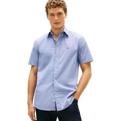 Tommy Hilfiger Men's Flex Poplin Houndstooth Ss Shirt Mw0Mw38589, Blue, XXL Tommy Hilfiger Men's Flex Poplin Houndstooth Ss Shirt Mw0Mw38589, Blue, XXL